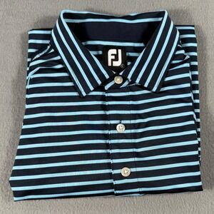 FootJoy Navy Blue Light Blue Striped Golf Polo Shirt Mens L Preppy Country Club